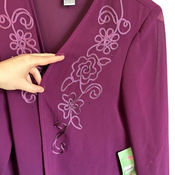 Vintage Patra Floral Rose Embroidered Rhinestone Sheer Cardigan - Picture 4 of 6